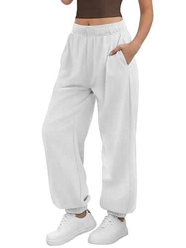 ATHMILE Sweatpants Women Baggy Lounge Pants Workout Gym Active High Waisted Comfy Joggers for Women Fall Clothes 2025 - Small - White