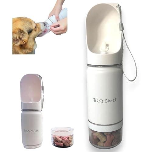 Tito's Closet Portable Dog Water Bottle, 14oz High-Grade Stainless Steel, Leakproof Design Pet Water Bottle with Treat Holder, White - Image 1