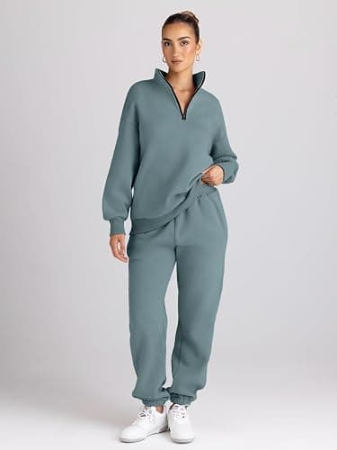 Trendy Queen Womens Sweatsuits 2 Piece Outfits Fall Lounge Sweat Sets Half Zip Sweatshirts with Baggy Sweatpants thumbnail 2
