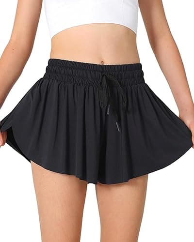 AIOIC Girls Butterfly Shorts Kids Flowy Shorts 2-in-1 Girls Butterfly Skirts with Pocket - Black - 9-10 Years