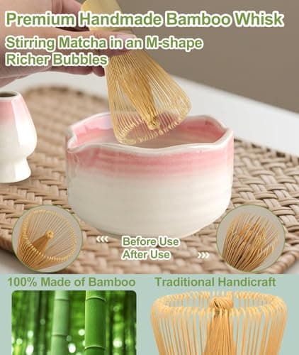 JBER Matcha Whisk Set, Ceramic Matcha Set Includes Bowl & Holder, Bamboo Whisk (Chasen), Sifter, Scoop, Spoon & Rest - 7PCS Matcha Kit Gift for Matcha Lovers & Beginners, Gradient Pink thumbnail 4