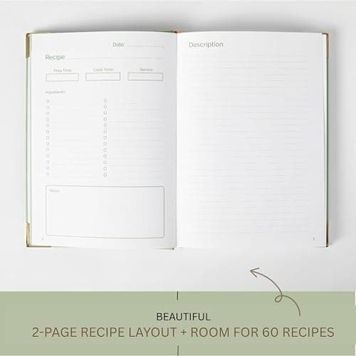 Kikaze Collection Blank Recipe Notebook | Small Blank Recipe Book to Write in Your Own Recipes | Artisan Hardcover Journal for 60 Recipes | 8.4” x 6” Leather Sage Green & Gold Hardcover | Tabs, Stickers, Pocket & Bookmarks thumbnail 5
