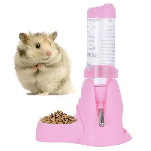 Guardians Hamster Water Bottle, Little Pet Automatic Drinking Bottle with Food Container Base Hut Hanging Water Feeding Bottles Auto Dispenser for Small Animals (125ml,Pink) thumbnail 2