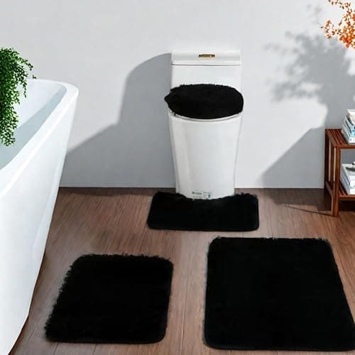 m0p6uh6k Bathroom Rug Sets 4 Piece Non Slip, Toilet Lid Cover and Contour Mat, Bath Mats Shower Mats Bath Rug Mat for Tub Toilet Bathroom (Black) thumbnail 7