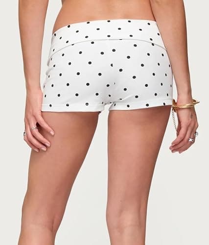 Luckinbaby Foldover Shorts for Women Y2k Cute Micro Short Fold Over Pajama Bottoms Slim Fit Going Out Mini Shorts thumbnail 3