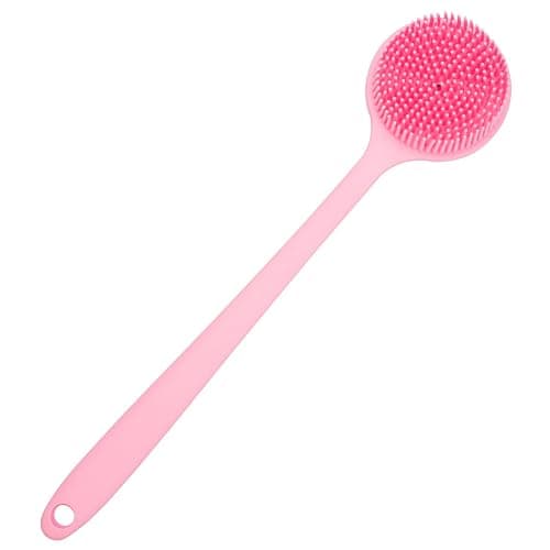 DNC Soft Silicone Back Scrubber Shower Bath Body Brush with Long Handle (Pink) - Image 1