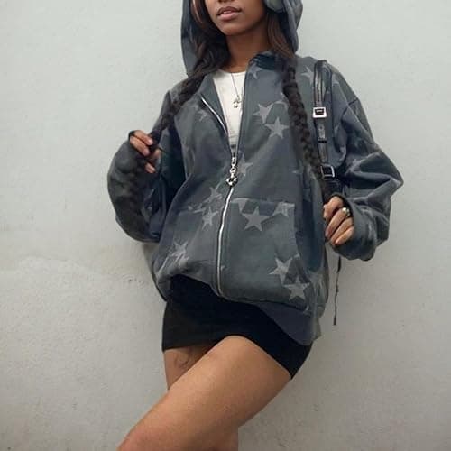 Sumleno Fairy Grunge Clothes Alt Emo Clothing Y2k Zip Up Hoodie Oversized Hooded Sweatshirt Harajuku Aesthetic Jacket thumbnail 3