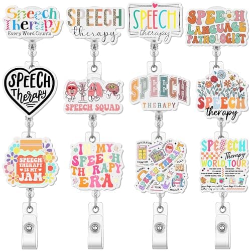 Geyoga 12 Pcs SLP Badge Reels Bulk Speech Therapist Gift Speech Therapy Badge Reels Cute Healthcare Retractable ID Badges Holder for Speech-Language Pathologist Assistant Gifts SLP Must Haves - Image 1