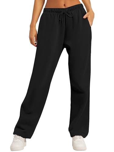 AUTOMET Women's Straight Leg Sweatpants Fleece Lined Baggy Wide Leg Lounge Pants - Image 1