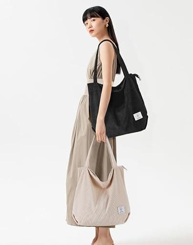 KALIDI Women Corduroy Tote Bag Zipper Casual Tote's Handbag Big Capacity Shoulder Bag with Pockets thumbnail 9