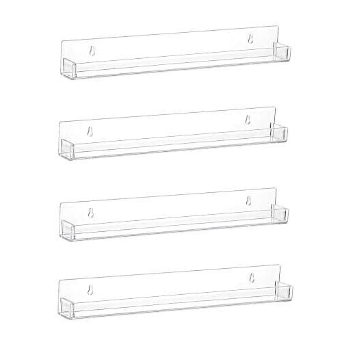 LikeU Nail Polish Rack Wall Mounted Shelf 4 Pack, Clear Acrylic Holder Organizer With Removable Anti-slip End Inserts, 4 Tiers Floating Display for 60 Bottles - Image 1