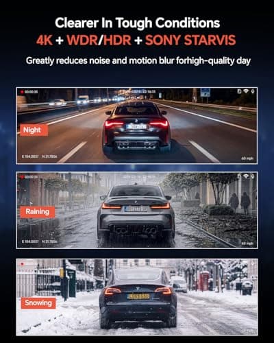 Coolcrazy 4K Dash Cam Front and Rear, STARVIS Sensor, Free 128GB Card Included, 5GHz WiFi-up to 20MB/s, Dual Dash Camera for Cars, Built-in GPS, G-Sensor, WDR/HDR Super Night Vision, 24H Parking Mode thumbnail 5