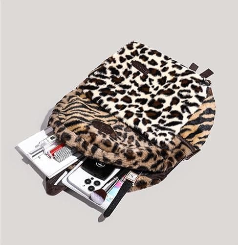 HOKMAH Fashion Backpack y2k Purse Backpack, Cute Fuzzy Daypack Grunge Alt Emo Shoulder Bag Cheetah Chic Coquette Harajuku Bag (leopard print) thumbnail 2