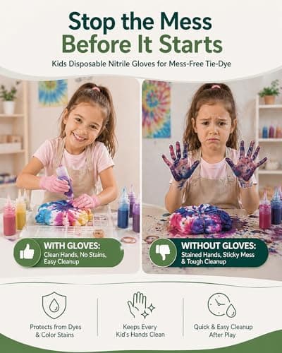 TREEGO Kids Disposable Gloves for Ages 4–8, Pink Kids Nitrile Gloves Food Safe Latex & Powder Free for Crafts, Baking, Tie Dye & Art Projects, XS 50 Count thumbnail 7