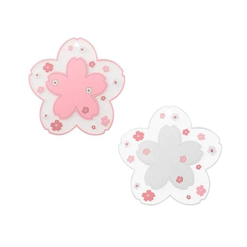 Sakura Coffee Cup Mat Kawaii Coaster 2PCS Cute Cherry Blossom PVC Home Tea Mug Pink Flower Pattern Anti-Skid Pot Bowl Pad Placemat for Desk Drink Table Decor Kawaii Accessories (Small) - Image 1
