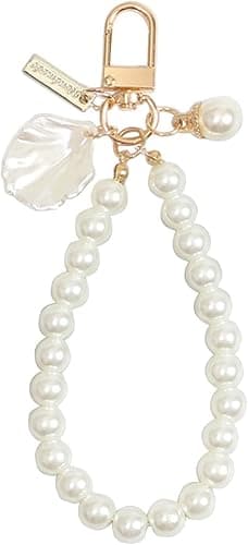 Jowxsx White Heart Pearl Keychain Phone Chain Pendant Shell Pearl Bag Keyring Hanging Ornament Car Key-Holder Decor Women's Keyrings and Keychains - Image 1