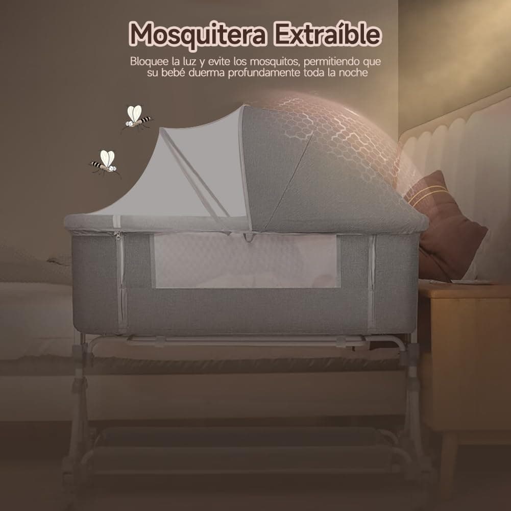 Muja 3 en 1 Cuna, Colecho Cuna con Mosquiteras y Cesta de Almacenamiento, Cambiador, Cinturón de Seguridad, 8 Altura Ajustable, Portátil y Plegable thumbnail 6