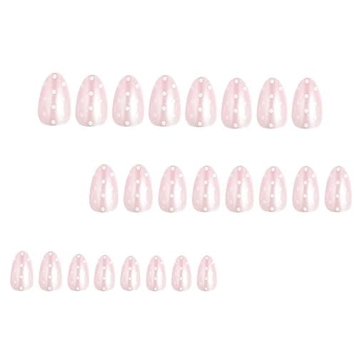 HPYFOI Polka Dot Press on Nails - Short Almond, Soft Pink | Light Pink with White Dots, Cute & Reusable, All Season, Daily Wear thumbnail 5
