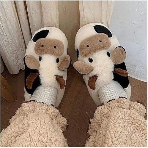 Shoppawhile Hausschuhe Damen Winter Kuh Geschenke für Frauen Plüsch Warme Kuschel Flauschige Kuh Pantoffeln Lustige Kuh Geschenke Rutschfeste Cozy Kuh Slippers thumbnail 5