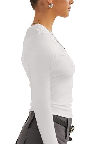 Long Sleeve Shirts for Women - Casual Y2K Printing Crop Tops Crewneck Slim Fit T-Shirt Tees thumbnail 6
