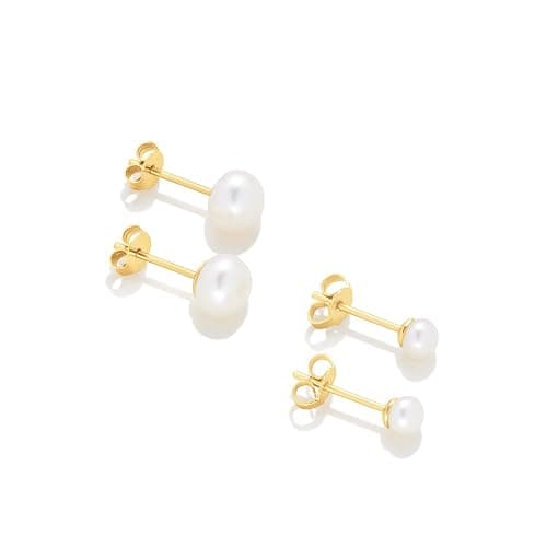 Amazon Essentials 14K Gold or Sterling Silver Freshwater Pearl Stud Earring Set thumbnail 4