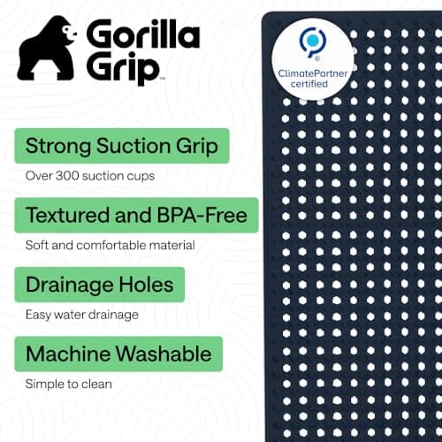 GORILLA GRIP Patented Bath Tub Shower Mat, Machine Washable Bathtub Floor Liner Mats, Suction Cups and Drain Holes to Keep Tubs Clean, Soft on Feet, Bathroom Essentials, 35x16 Inch, Navy Opaque thumbnail 2