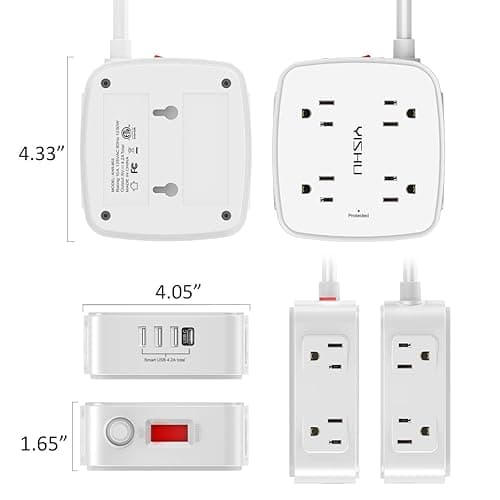 6 Ft Surge Protector Power Strip - 8 Widely Outlets with 4 USB Ports, 3 Side Outlet Extender with 6 Feet Extension Cord, Flat Plug, Wall Mount, Desk USB Charging Station, ETL,White thumbnail 8