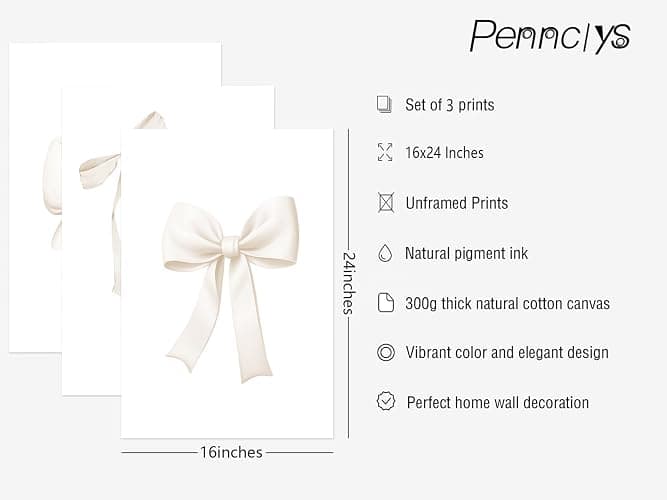Bow Wall Art Coquette Room Canvas Decor Beige Bow Poster Preppy Wall Deocr Aesthetic Pictures Coquette Girly Posters Nursery Art Prints for Girls Bedroom 16x24 Inch Unframed Set of 3 thumbnail 2