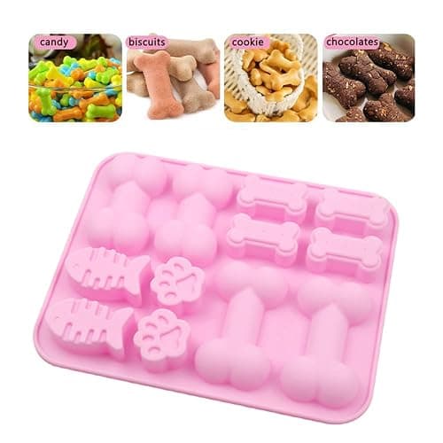 2 PCS Silicone Paw Bone and Fish Shaped 3 in 1 Baking Moulds Pink Non Stick Dog Paw Bone Chocolate Moulds for Cake Cookie Jelly Ice Cube Trays Dog Treats thumbnail 7
