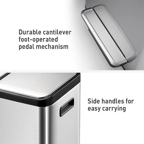 EKO EcoCasa Stainless Steel Dual Step Trash Can for Recycling, 30L+20L Rectangular Kitchen Trash Can, Independent Pedals and Lids, Soft Close and Fingerprint Resistant - 30L + 20L thumbnail 9