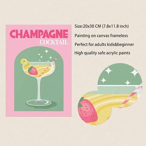 6 Pack Retro Cocktail Paint by Numbers Kit for Adults Beginner,Vintage Easy Paint by Number on Canvas,Acrylic oil watercolor Painting kit Arts and Crafts for Bar Party Room Wall Decor (8x12 inch) thumbnail 6