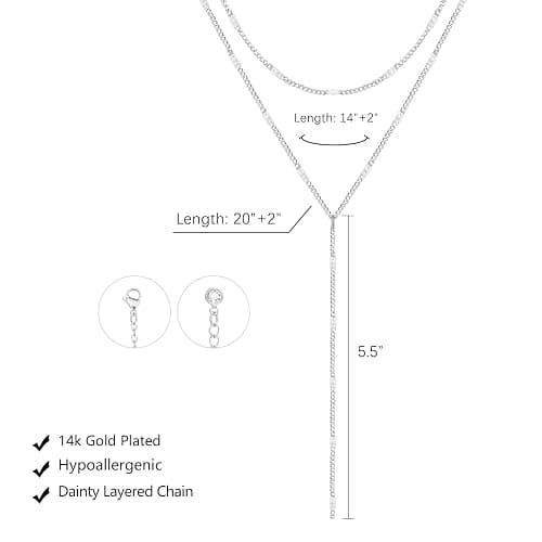 LULII Lariat Gold Necklace for Women Trendy Dainty 14k Gold Plated/Silver Layered Chain Drop Necklaces Y-Shaped Necklace Jewelry for Women Gifts thumbnail 5
