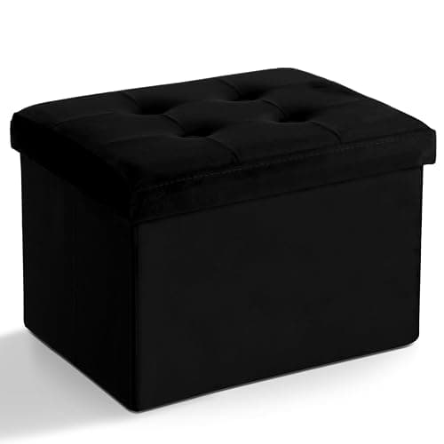 FOR FIBEROPTIC LIGHTS - Storage Ottoman Folding Foot Stool Velvet Foot Rest with Padded Modern Ottoman with Storage for Living Room Puppy Step Stool 17x13x13in(Black) - Image 1