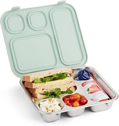 Elk and Friends Kids Stainless Steel Bento Box with Silicone Lid | Leak-Proof | Toddler Lunch Container | 4 Compartments | Dishwasher Safe - Image 1
