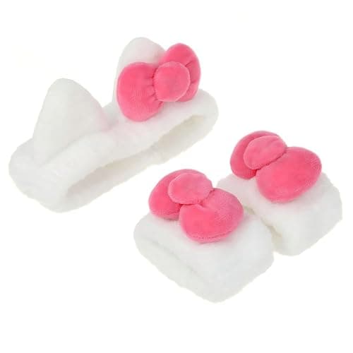 Cat Bow Headband for Skincare – 3 Pack Cute Spa Headband Set for Women with Wristbands - Image 1