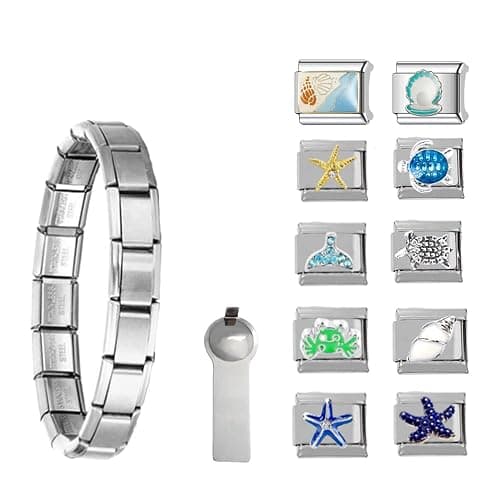 LCSDDWAS 12pcs Handmade Diy Italian Module Charm With Ocean Shell Series berry Series Bracelet For Women Men Stainless Steel Italian Bracelet Jewelry Gifts (Starfish style), Large, silver - Image 1