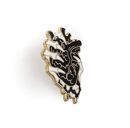 Pinsanity Skeleton Hand Holding Bleeding Black Heart Enamel Lapel Pin thumbnail 2