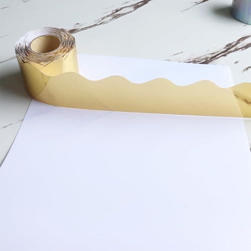 ONLOVO 65 Feet Gold Bulletin Board Borders, Scalloped Border Trim, Rolled Classroom Borders for Bulletin Board, White Board, Cork Board, Locker, and Classroom Décor Burlap Scalloped Border Trim thumbnail 8