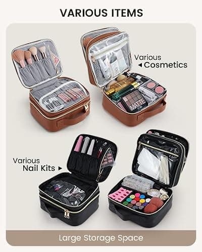 Stagiant Large Makeup Bag, Double Layer Makeup Case with Dividers Makeup Organizer Bag Cosmetic Train Case for Travel Makeup Brushes Palettes Sponge Toiletries thumbnail 3
