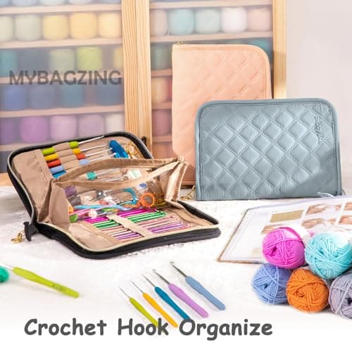 MYBAGZING Crochet Hook Case – Empty Organizer with 24 Slots for Crochet Hooks & Ergonomic Aluminum Crochet Needles, Zipper Pocket for Accessories and Supplies thumbnail 2