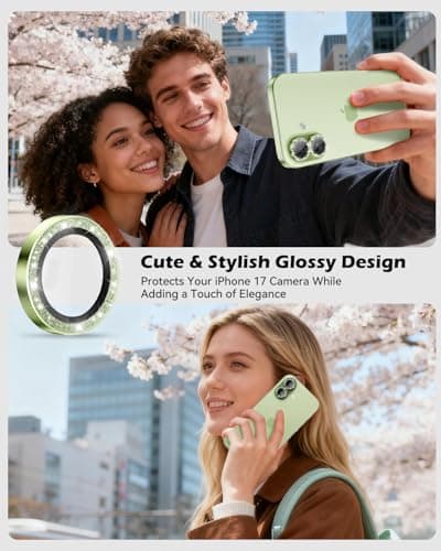 CloudValley for iPhone 17 Glitter Camera Lens Protector, Bling Ultra-HD Tempered Glass Cover with Metal Ring, Sparkly Anti-Scratch Accessories for Women, Easy Installation, Glitter Sage thumbnail 8