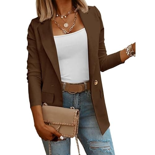 Womens Casual Long Sleeve Blazers Solid Color Knit Blazer Work Office Open Front Blazer Jacket thumbnail 2