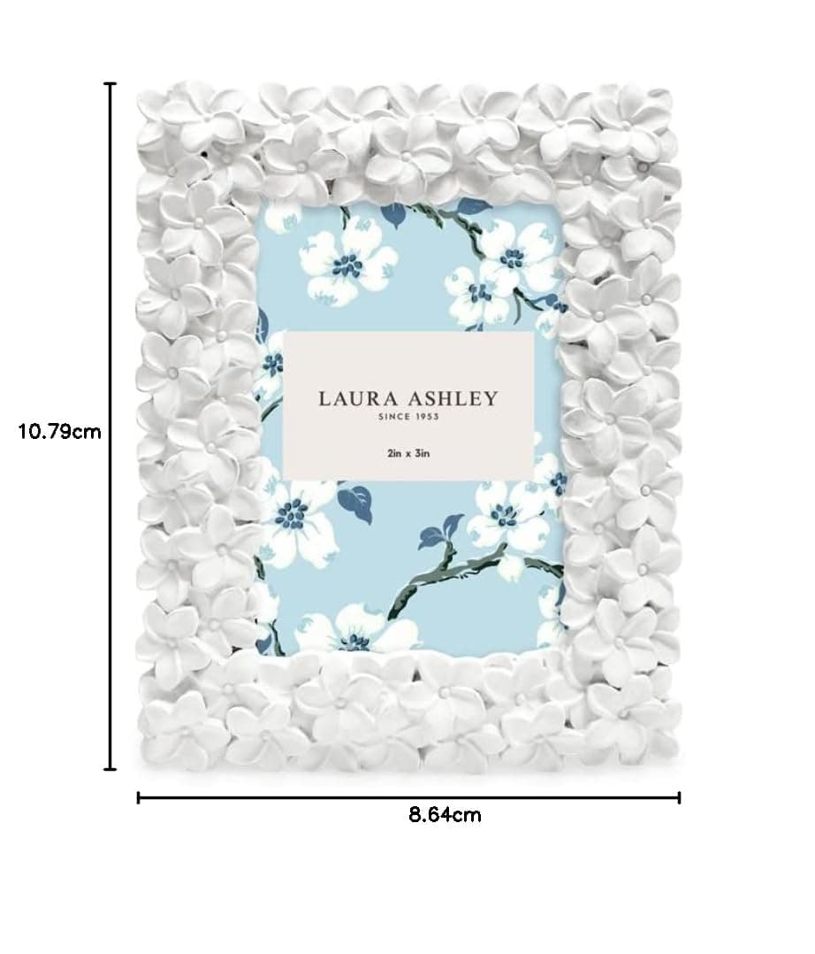 Laura Ashley 2x3 White Flower Textured Hand-Crafted Resin Picture Frame w/Easel & Hook for Tabletop & Wall Display, Decorative Floral Design Home Décor, Photo Gallery, Art (2x3, White) thumbnail 5