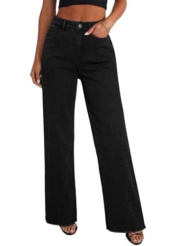 Sidefeel Women's Wide Leg Jeans High Waisted Strechy Raw Hem Zimbaplatinum Denim Pants - Image 1