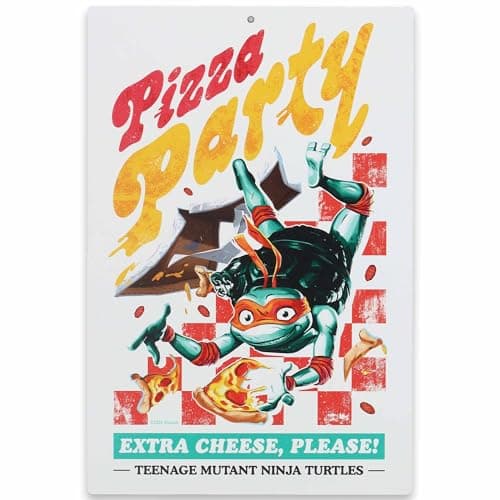 Open Road Brands Teenage Mutant Ninja Turtles Michelangelo Pizza Party Metal Sign - Fun TMNT Sign for Kids' Bedroom or Man Cave - Image 1