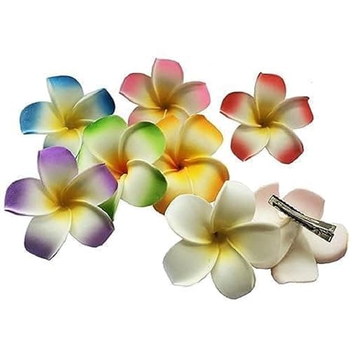 Geettcaifu 4 Pcs 7cm Hawaiian Frangipani Plumeria Foam Hair Clips, Head Flower Party Beach Hair Clips - White and Pink thumbnail 5