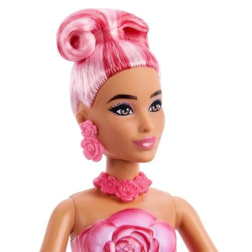 Barbie Petal Pop Scented Doll with Rose Dress & Accessories, Bouquet Reveal with Pet Bunny & Surprises Like Watering Can, Necklace & Earrings​​​ thumbnail 4