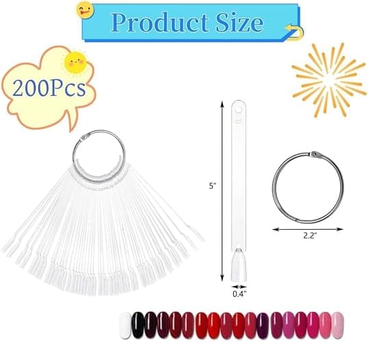 200Pcs Fan-shaped Nail Swatch Sticks,Clear Nail Color Swatches Display for Gel Polish, Nail Sample Practice Sticks,with Ring Holder for (Clear) thumbnail 2
