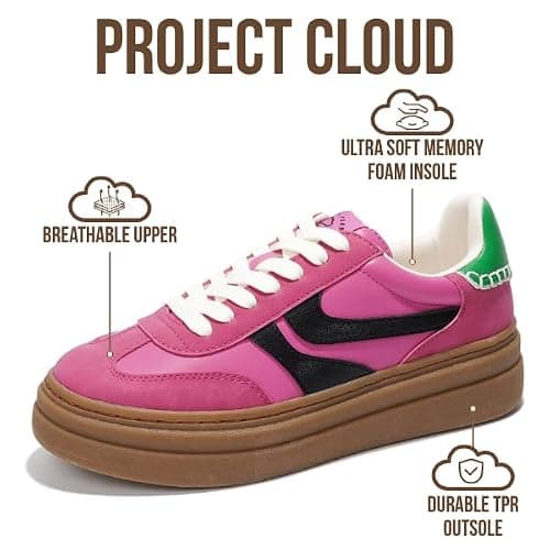 Project Cloud Platform Sneakers for Women Footwear - Memory Foam Insole Womens Shoes, Lightweight and Non-Slip Sole Lace Up Fashion Sneakers (Dodge) thumbnail 3