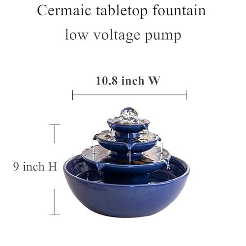 Indoor Tabletop Ceramic Fountain Water Feature Home Kitchen Office Decoration Modern Design Style (Blue) thumbnail 2